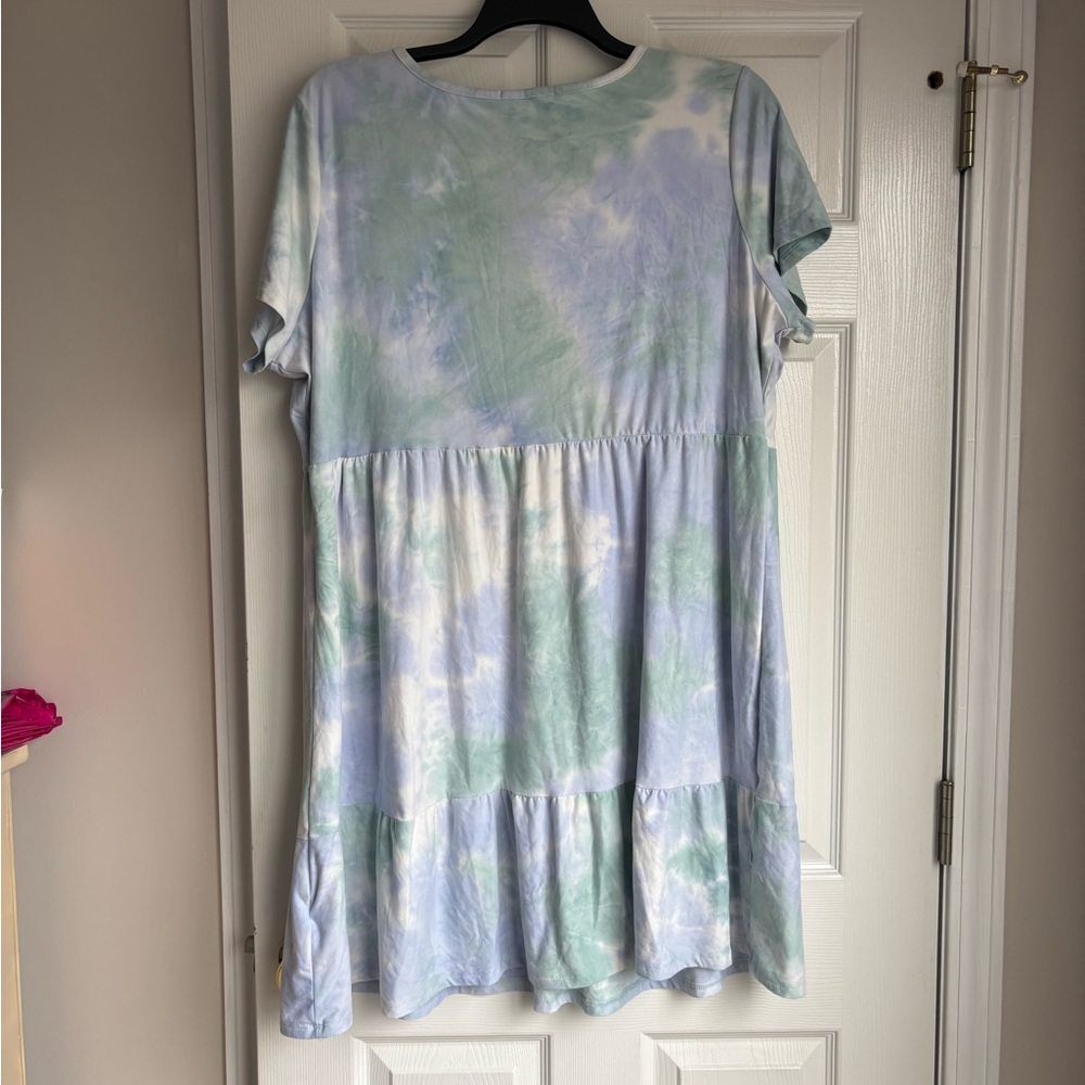 Pink Rose Tie-Dye Dress in Blue and Green - Picture 2 of 4